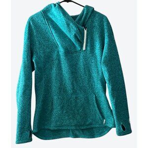 Stio Women's Medium 1/4 Zip Heathered Teal-Green Hooded Fleece